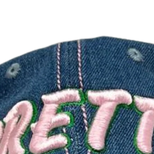 AKA Medium Wash Denim <b>Hat</b> Medium Blue Distressed Denim <b>Cap</b> with Green Embroidered Letters Adjustable Baseball <b>Hat</b> for Women - Product Image 5