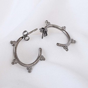 Pendientes de aro lisos de plata de ley S925, ligeros, con baño de rodio negro, los mejores pendientes de joyería fina al por mayor para regalos de mujer. - Product Image 3