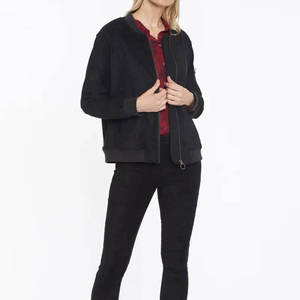 Vornex Industry Oem Custom Black Suede Bomber <b>Jacket</b> For <b>Women</b> <b>Zip</b> <b>Up</b> Casual Wear Factory Wholesale Supplier Ladies Fashion Cuff - Product Image 3