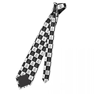 Elegant Custom Logo Classic Geometric Pattern Polyester <b>Tie</b> Black <b>White</b> Checkered Satin Weave Business Style - Product Image 1