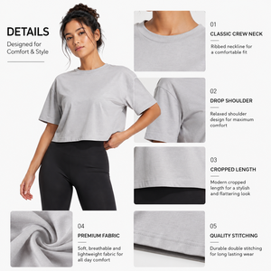 T-shirt court en jersey de coton 100% pour femme, couleur unie, col rond, manches courtes, coupe ample, style décontracté, printemps-été - Product Image 3