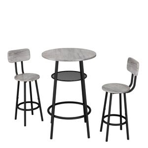 Set di 3 Tavoli da Bar Rotondi con Schienale Divisorio, Piccolo Tavolo da Pranzo e Tavolo per Colazione, 2 Sgabelli, Arredamento per Cucina - Product Image 3