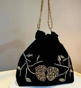 Premium embroidery <b>sequin</b> bead potli bag women fashion bridal clutch drawstring pouch - Product Image 1