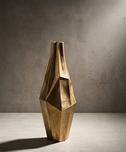 Vase contemporain en or métallique, design polygonal unique et angulaire, grand pot à fleurs pour la décoration intérieure du salon, commande en gros - Product Image 4
