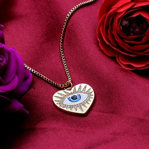 Collier Pendentif Cœur Œil Turc en Argent Sterling Massif 925 Plaqué Or 18K avec Émail Bleu et Zircon Cubique, Chaîne Maille Forçat, Bijoux Fins pour Femme, Vente en Gros - Product Image 6