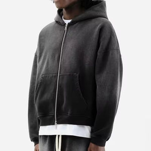 Sudadera Unisex de Algodón 100% con Cremallera, Estilo Vintage, Lavado Ácido, Bordada, de Corte Holgado y Hombros Caídos, para Hombre, OEM/ODM - Product Image 2