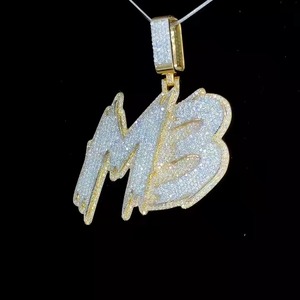 MB <b>Initials</b> Pendant 925 <b>Silver</b> Plated Diamond Hip Hop Style Men's Everyday Wear Jewelry - Product Image 2