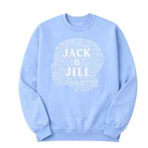 Sudadera con cuello redondo Jack and Jill, sudadera con estampado gráfico de nubes de palabras en azul para hombres y mujeres, ropa informal, sudadera de manga larga - Product Image 1