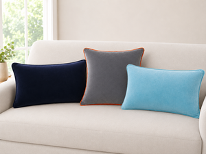Housse de coussin lombaire en velours de qualité supérieure |   Coussin rectangulaire décoratif bleu aqua avec passepoil assorti pour canapé et chambre à coucher - Product Image 6