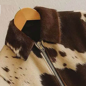 Men's Cowhide <b>Leather</b> Bomber <b>Jacket</b> Turn-down Collar Animal Print Zipper Closure Short Length Casual <b>Winter</b> Wear - Product Image 3