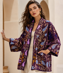 Embroidered Suzani <b>Quilted</b> Cotton Bohemian Jacket for Women - Product Image 1