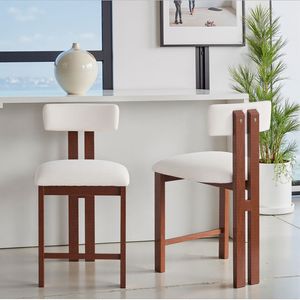 26.5 Inch Stylish <b>Round</b> Bar <b>Stools</b> with Comfortable Upholstered Seat and Black Metal Frame for Kitchen and Dining - Product Image 2