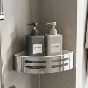 Modern Multifunction Wall Mounted Stainless Steel Chrome Corner <b>Shower</b> Basket & Bathroom Rack for <b>Shower</b> Room - Product Image 1
