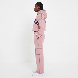 <b>Women</b> Crop Hooded <b>Tracksuit</b> Loose Fit Full Length Cargo Sweatpants Casual Cropped Sweat Hoodie Sportswear Two Piece Ladies Set - Product Image 3