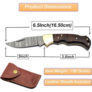 Cuchillo de Bolsillo Burraq DIY Industrial OEM Personalizado Hecho a Mano de Acero de Damasco de 8 Pulgadas con Funda de Cuero, Regalo de Aniversario, Regalo para Padrinos de Boda - Product Image 4