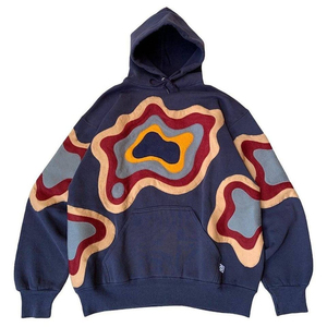 <b>Red</b> Oversized Hoodie With Geometric Applique Pattern <b>Men's</b> Knitted <b>Sweatshirt</b> Autumn Style - Product Image 3