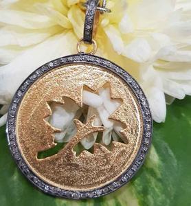 Vintage Black Rhodium Plated <b>Tree</b> Pendant 925 Sterling Silver Natural Pave Diamond Jewelry 30x30MM Size Wedding Engagement - Product Image 3