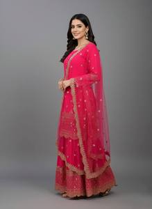 Costume Anarkali traditionnel pour femmes avec dupatta brodé, coupe ample, longueur au sol, bleu marine, broderies dorées, style indien pakistanais - Product Image 2