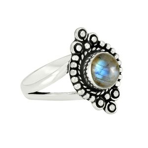 Bague en argent sterling 925 avec pierre précieuse labradorite, forme ronde, placage oxydé vintage, bague à porter tous les jours, cadeau - Product Image 2