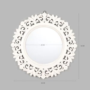 Vintage White Oval Decorative Wall <b>Mirror</b> Carved Wooden <b>Frame</b> Rustic Farmhouse Accent Mirrorv - Product Image 1