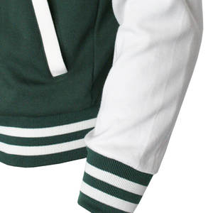 Veste de sport premium pour homme |   Blouson Bomber Streetwear en Toile Vert Forêt et Blanc Glacé avec Manches Contrastantes en Polaire et Lettres Brodées - Product Image 6