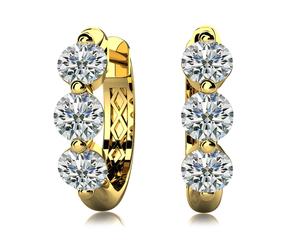 Pendientes de Aro con 3 Diamantes Cultivados en Laboratorio, Diseño Elegante, 0.54 Quilates, Certificados, Engaste Pavé, Oro Puro de 14k - Product Image 1