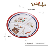 Assiette divisée en mélamine à 3 compartiments pour enfants, imprimée sur mesure, plateau alimentaire pour enfants à motif de dessin animé, vaisselle de marque OEM ODM pour enfants
