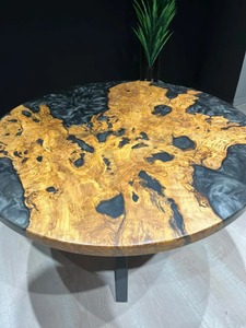 Plateau de table rond en résine époxy Ocean, fourni directement par l'usine, personnalisé pour café, restaurant, ou table à manger en bois et résine époxy effet rivière - Product Image 3
