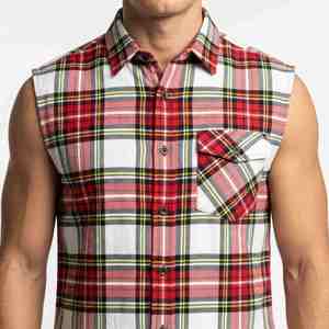 Camisa de Franela a Cuadros sin Mangas para Hombre, Estilo Casual, con Botones, Cuello Clásico, Transpirable, de Algodón, en Rojo, Blanco y Negro, para Otoño - Product Image 5