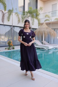 Vestido de Seda con Bordado de Cuentas, Diseño Indio Moderno, para Bodas, Fiestas, Uso Casual, de Secado Rápido, para Mujer - Product Image 3