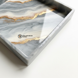 Bandeja de Almacenamiento Cuadrada Moderna de Resina al por Mayor, Plato Decorativo Personalizado con Diseño de Mármol Gris, Artesanía de Resina Premium para Empresas - Product Image 2