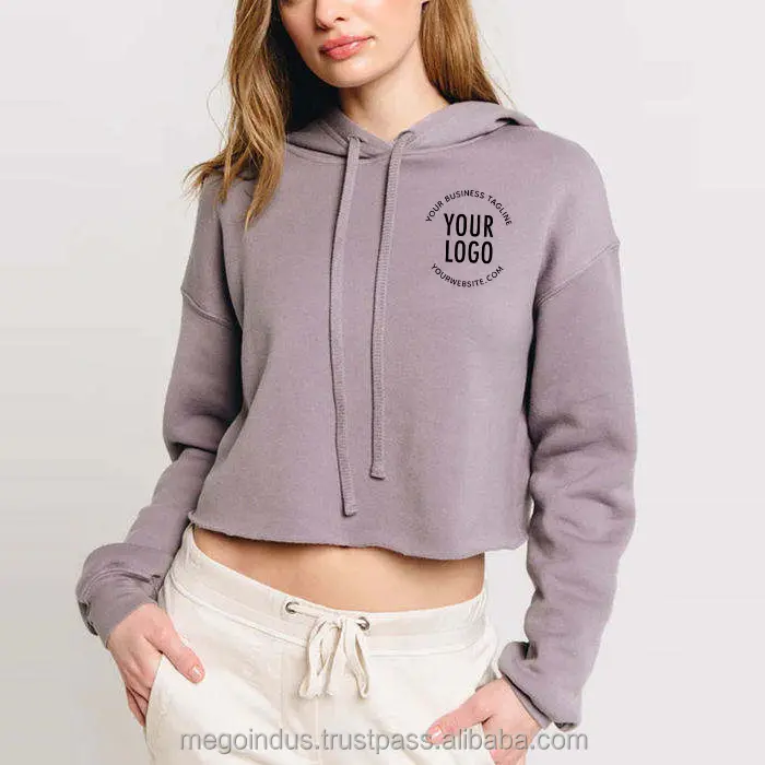 Venta al por mayor precio de fábrica moda color sólido recortado borde crudo dobladillo Sudadera con capucha para las mujeres Jersey de algodón con capucha