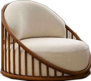 <b>Teak</b> Wood Lounge <b>Chair</b> with Fabric Cushion Minimalist Indoor Furniture - Product Image 2