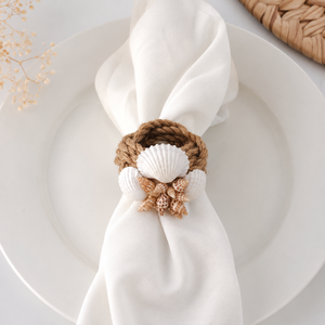 Ensemble d'anneaux de serviette en jute faits à la main |   Décoration de table style plage côtière, porte-serviettes en corde naturelle et coquillages, pour mariage, dîner, fête - Product Image 3