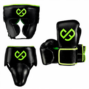Black Leather Boxing Gloves with Green Trim Adjustable <b>Velcro</b> Wrist <b>Strap</b> for Adults Boxing Training Gear - Product Image 2