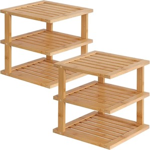 Étagère de rangement en bambou à 2 niveaux avec cadre en métal blanc, étagère moderne sur pied pour le salon, étagère décorative, organisateur, support - Product Image 6
