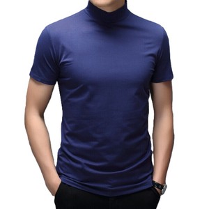 เสื้อยืดคอกลมแขนสั้นผู้ชาย สีพื้น ทรงเข้ารูป ผ้าถักผสมคอตตอนและสแปนเด็กซ์ เสื้อสวมใส่สบายสำหรับฤดูร้อน - Product Image 3