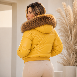 Veste d'hiver en cuir pour femme de luxe avec capuche garnie de fourrure, vêtements d'extérieur chauds - Manteaux en peau d'agneau de luxe S-XXL - Product Image 2