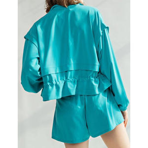 <b>Women</b> Track Suit 2 Piece Solid Color Windbreaker Windproof <b>Jacket</b> With Pocket and Adjustable Cinch and Shorts - Product Image 5