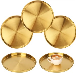 Vintage <b>Gold</b> Round Metal <b>Tray</b> with Ornate Legs Decorative Serving Platter for Dresser Vanity <b>Coffee</b> <b>Table</b> Classic Design Platter - Product Image 2