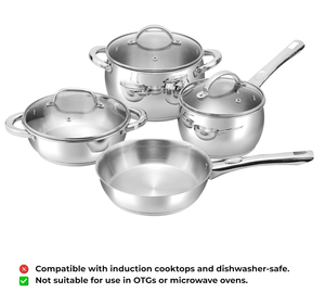 Modern Stainless Steel Cookware <b>Set</b> 7 Pcs Fry Pan Kadai Saucepan Sauce <b>Pot</b> Glass Lid Induction Base Heavy Duty Kitchen <b>Set</b> - Product Image 4