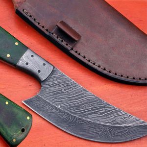 Couteau de chasse à lame fixe en acier Damas fait main avec étui en cuir, outil de survie et de découpe pour le camping et le bushcraft en extérieur - Product Image 2
