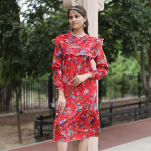 Robe courte imprimée à la main en Inde pour femmes, robe d'été décontractée en coton, style bohème, robe maxi courte - Product Image 1