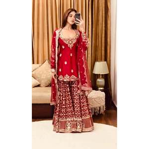 Ensemble de vêtements de fête pour femmes avec haut fantaisie Dupatta Sharara - Product Image 2