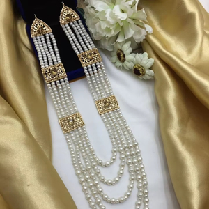 Juego de Joyería Nupcial Pakistaní/Indio de Color Blanco, Gargantillas de Cuentas de Aleación de Zinc, Diseño Moderno para Mujer - Product Image 1