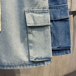 Pantalones cortos de mezclilla para hombre, finos y holgados, de verano, estilo casual coreano, con cintura elástica, corte recto, de algodón, estilo urbano. - Product Image 3