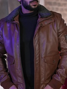 <b>Mens</b> Squadron Tan Bomber <b>Leather</b> <b>Jacket</b> - Product Image 3