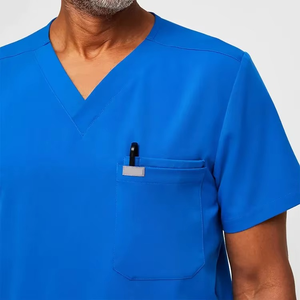 Premium Royal <b>Blue</b> Men's Medical <b>Scrub</b> Set Customize Hospital Nurse Uniform V-Neck Top Cargo Pants Doctor Nursing Workwear Suit - Product Image 3