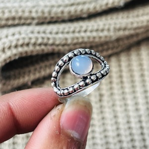 Moonstone <b>Ring</b> <b>Boho</b> Ethnic Brass <b>Ring</b> Tribal <b>ring</b> Bedded <b>ring</b> Oxidized silver <b>ring</b> for women - Product Image 3