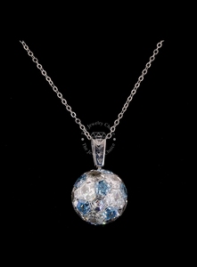 28 Carat Blue White Lab Created Diamond Ball Charm 14Kt White Gold Hexagon Cut Invisible Setting Geometric Sphere Pendant - Product Image 5